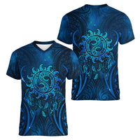 New Zealand Dream Catcher Women V-Neck T-Shirt Maori Koru Pattern Blue Version