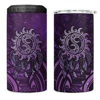New Zealand Dream Catcher 4 in 1 Can Cooler Tumbler Maori Koru Pattern Purple Version