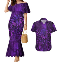 New Zealand Dream Catcher Couples Matching Mermaid Dress and Hawaiian Shirt Maori Koru Pattern Purple Version LT05 Purple - Polynesian Pride