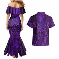 New Zealand Dream Catcher Couples Matching Mermaid Dress and Hawaiian Shirt Maori Koru Pattern Purple Version LT05 - Polynesian Pride