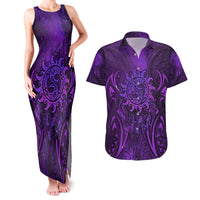 New Zealand Dream Catcher Couples Matching Tank Maxi Dress and Hawaiian Shirt Maori Koru Pattern Purple Version