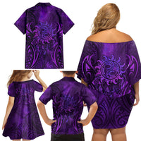 New Zealand Dream Catcher Family Matching Off Shoulder Short Dress and Hawaiian Shirt Maori Koru Pattern Purple Version LT05 - Polynesian Pride