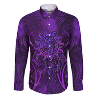 New Zealand Dream Catcher Family Matching Short Sleeve Bodycon Dress and Hawaiian Shirt Maori Koru Pattern Purple Version LT05 Dad's Shirt - Long Sleeve Purple - Polynesian Pride