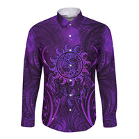 New Zealand Dream Catcher Long Sleeve Button Shirt Maori Koru Pattern Purple Version