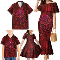 New Zealand Dream Catcher Family Matching Mermaid Dress and Hawaiian Shirt Maori Koru Pattern Red Version LT05 - Polynesian Pride