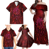 New Zealand Dream Catcher Family Matching Off Shoulder Maxi Dress and Hawaiian Shirt Maori Koru Pattern Red Version LT05 - Polynesian Pride