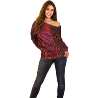 New Zealand Dream Catcher Off Shoulder Sweater Maori Koru Pattern Red Version