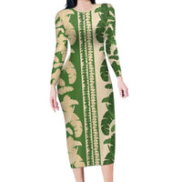 Hawaii Pua Kenikeni Lei Long Sleeve Bodycon Dress With Lau Maia Green