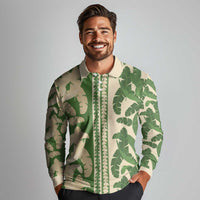 Hawaii Pua Kenikeni Lei Long Sleeve Polo Shirt With Lau Maia Green