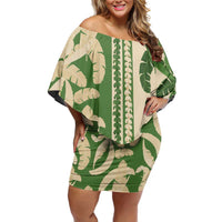 Hawaii Pua Kenikeni Lei Off Shoulder Short Dress With Lau Maia Green