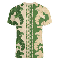 Hawaii Pua Kenikeni Lei Women V-Neck T-Shirt With Lau Maia Green LT05 - Polynesian Pride