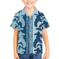 Hawaii Pua Kenikeni Lei Family Matching Long Sleeve Bodycon Dress and Hawaiian Shirt With Lau Maia Royal Blue LT05 Son's Shirt Blue - Polynesian Pride