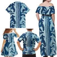 Hawaii Pua Kenikeni Lei Family Matching Off Shoulder Maxi Dress and Hawaiian Shirt With Lau Maia Royal Blue LT05 - Polynesian Pride