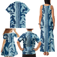 Hawaii Pua Kenikeni Lei Family Matching Tank Maxi Dress and Hawaiian Shirt With Lau Maia Royal Blue LT05 - Polynesian Pride