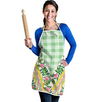 Hawaii Pikake Lokelani Plumeria Lei Apron Green Palaka Motifs