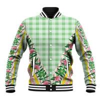 Hawaii Pikake Lokelani Plumeria Lei Baseball Jacket Green Palaka Motifs