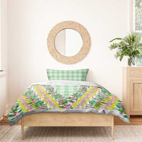 Hawaii Pikake Lokelani Plumeria Lei Bedding Set Green Palaka Motifs