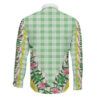 Hawaii Pikake Lokelani Plumeria Lei Family Matching Off Shoulder Short Dress and Hawaiian Shirt Green Palaka Motifs LT05 - Polynesian Pride