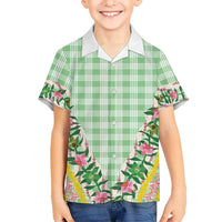Hawaii Pikake Lokelani Plumeria Lei Family Matching Off Shoulder Short Dress and Hawaiian Shirt Green Palaka Motifs LT05 Son's Shirt Green - Polynesian Pride