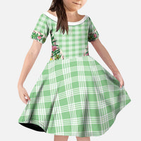 Hawaii Pikake Lokelani Plumeria Lei Kid Short Sleeve Dress Green Palaka Motifs