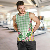 Hawaii Pikake Lokelani Plumeria Lei Men Tank Top Green Palaka Motifs