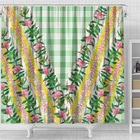 Hawaii Pikake Lokelani Plumeria Lei Shower Curtain Green Palaka Motifs