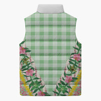 Hawaii Pikake Lokelani Plumeria Lei Sleeveless Puffer Jacket Green Palaka Motifs