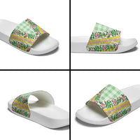 Hawaii Pikake Lokelani Plumeria Lei Slide Sandals Green Palaka Motifs