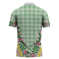 Hawaii Pikake Lokelani Plumeria Lei Zipper Polo Shirt Green Palaka Motifs