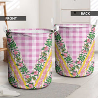 Hawaii Pikake Lokelani Plumeria Lei Laundry Basket Pink Palaka Motifs