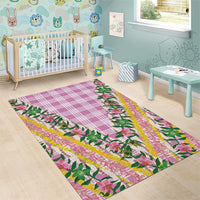 Hawaii Pikake Lokelani Plumeria Lei Area Rug Pink Palaka Motifs