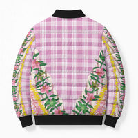 Hawaii Pikake Lokelani Plumeria Lei Bomber Puffer Jacket Pink Palaka Motifs