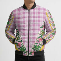 Hawaii Pikake Lokelani Plumeria Lei Bomber Puffer Jacket Pink Palaka Motifs
