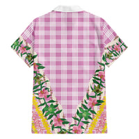 Hawaii Pikake Lokelani Plumeria Lei Family Matching Off The Shoulder Long Sleeve Dress and Hawaiian Shirt Pink Palaka Motifs LT05 - Polynesian Pride