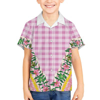 Hawaii Pikake Lokelani Plumeria Lei Family Matching Off The Shoulder Long Sleeve Dress and Hawaiian Shirt Pink Palaka Motifs LT05 Son's Shirt Pink - Polynesian Pride
