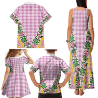 Hawaii Pikake Lokelani Plumeria Lei Family Matching Tank Maxi Dress and Hawaiian Shirt Pink Palaka Motifs LT05 - Polynesian Pride