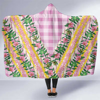 Hawaii Pikake Lokelani Plumeria Lei Hooded Blanket Pink Palaka Motifs