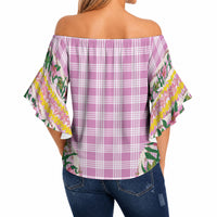Hawaii Pikake Lokelani Plumeria Lei Off Shoulder Wrap Waist Top Pink Palaka Motifs LT05 - Polynesian Pride