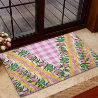 Hawaii Pikake Lokelani Plumeria Lei Rubber Doormat Pink Palaka Motifs