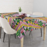 Hawaii Pikake Lokelani Plumeria Lei Tablecloth Pink Palaka Motifs