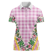 Hawaii Pikake Lokelani Plumeria Lei Women Polo Shirt Pink Palaka Motifs LT05 Female Pink - Polynesian Pride