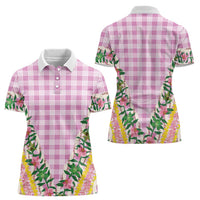 Hawaii Pikake Lokelani Plumeria Lei Women Polo Shirt Pink Palaka Motifs LT05 - Polynesian Pride
