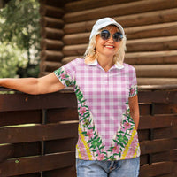 Hawaii Pikake Lokelani Plumeria Lei Women Polo Shirt Pink Palaka Motifs LT05 - Polynesian Pride