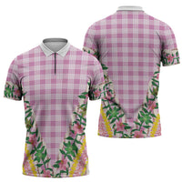 Hawaii Pikake Lokelani Plumeria Lei Zipper Polo Shirt Pink Palaka Motifs