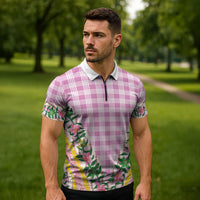 Hawaii Pikake Lokelani Plumeria Lei Zipper Polo Shirt Pink Palaka Motifs