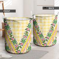 Hawaii Pikake Lokelani Plumeria Lei Laundry Basket Yellow Palaka Motifs