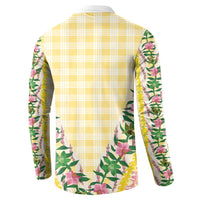 Hawaii Pikake Lokelani Plumeria Lei Button Sweatshirt Yellow Palaka Motifs