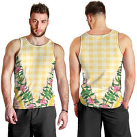 Hawaii Pikake Lokelani Plumeria Lei Men Tank Top Yellow Palaka Motifs