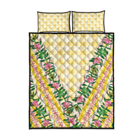 Hawaii Pikake Lokelani Plumeria Lei Quilt Bed Set Yellow Palaka Motifs