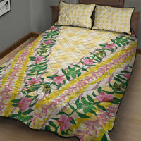 Hawaii Pikake Lokelani Plumeria Lei Quilt Bed Set Yellow Palaka Motifs